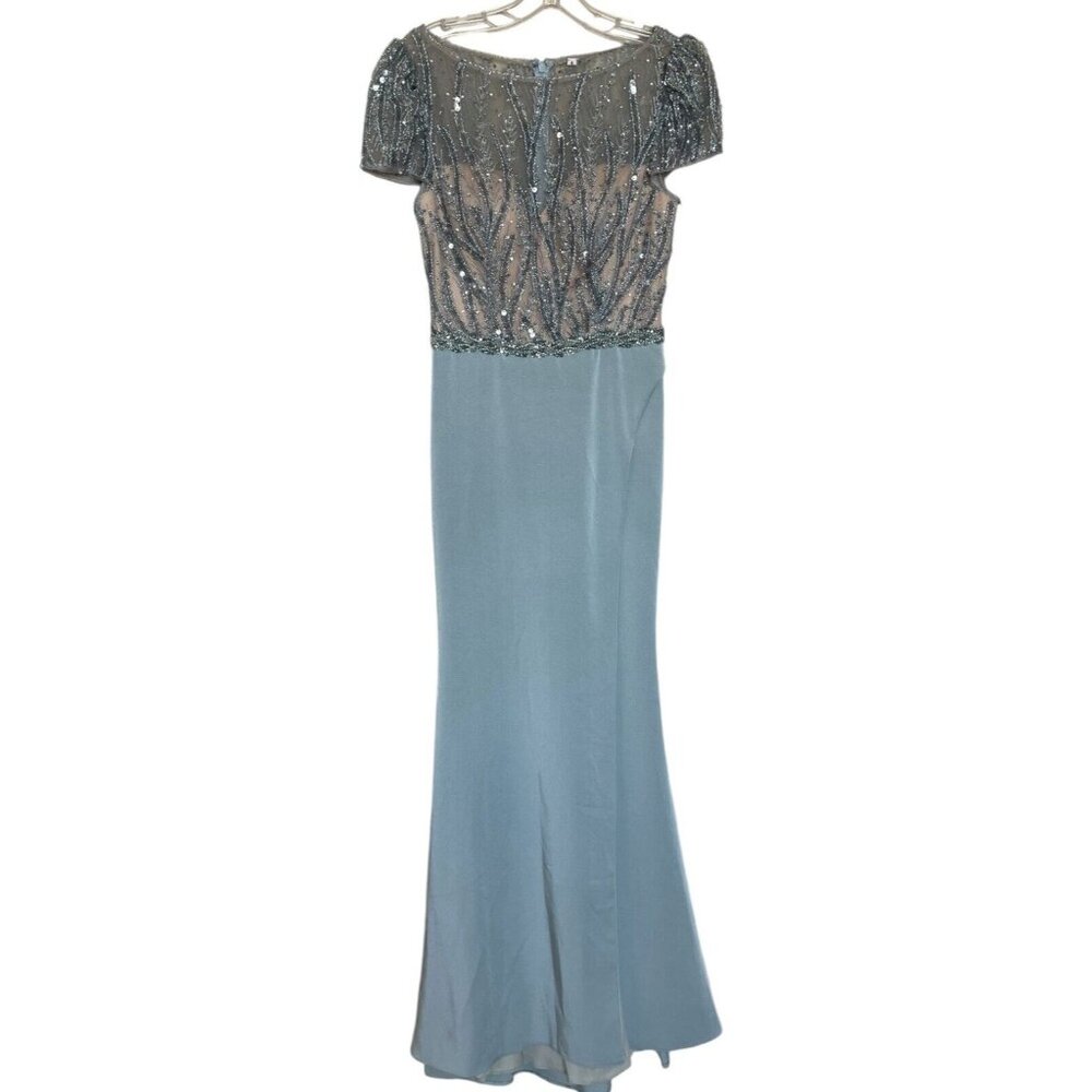 Mac Duggal Gown Dress Size 2 Embellished Beaded Cap Sleeves Sea Mist 79298